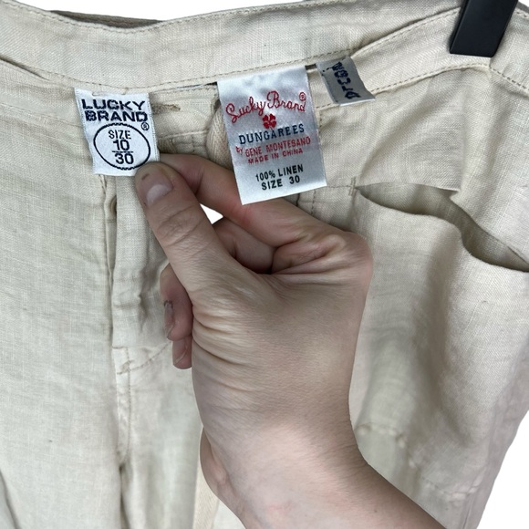 Vintage Y2K Lucky Brand Dungarees Wide Leg Low Rise Linen Pants 10 - Picture 7 of 7